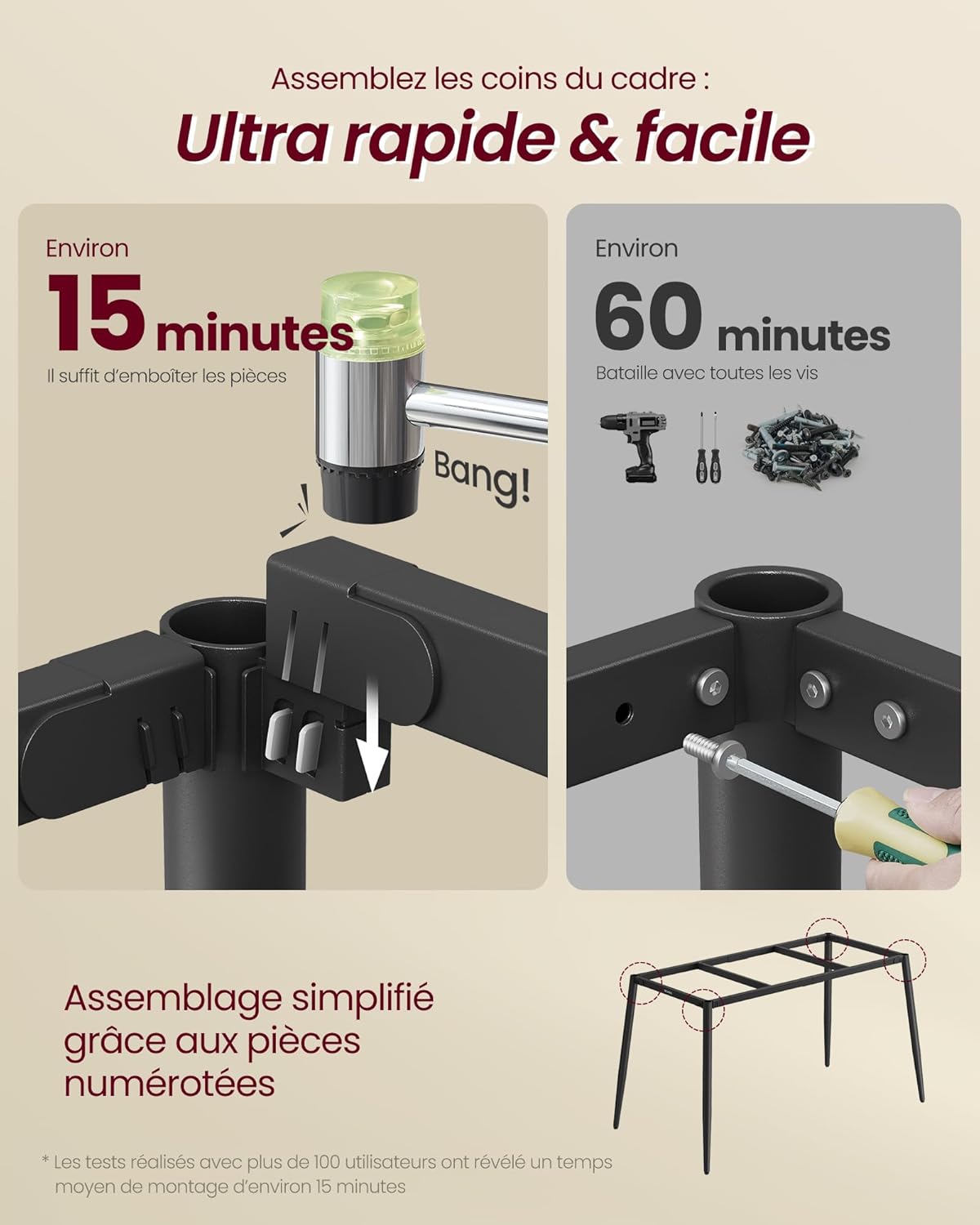 Thumbnail 4 de VASAGLE Table de Cuisine 75 x 140 cm – Style Ferme Moderne (KDT100KE02V1) en Noyer Naturel et Noir d'encre