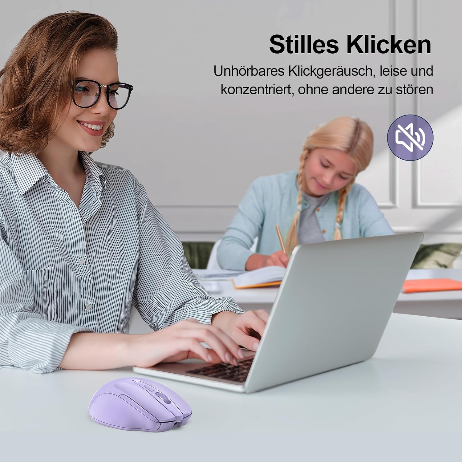 Detalle de TECKNET Bluetooth Maus (wiederaufladbar, 3 Modi BT 5.0/3.0 + 2,4G, 4800 DPI) – ergonomisch, leise, lila