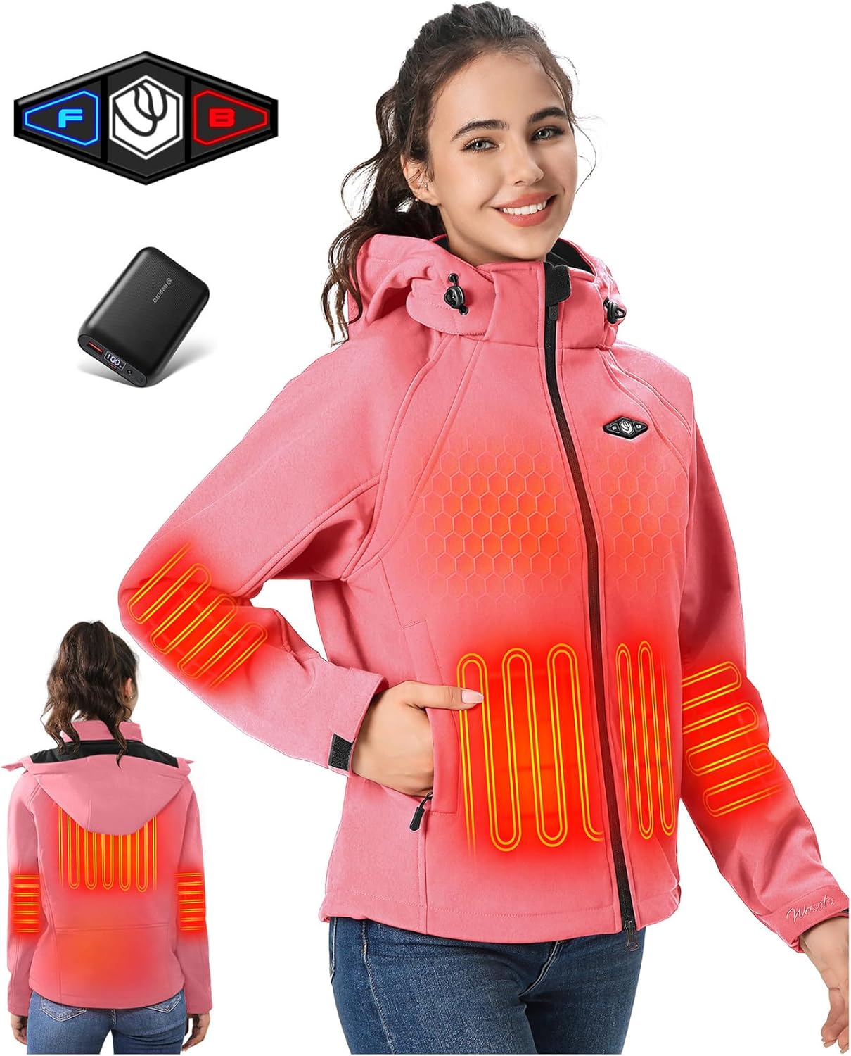 Detalle de WASOTO Women's Heated Jacket with 18400 mAh Battery