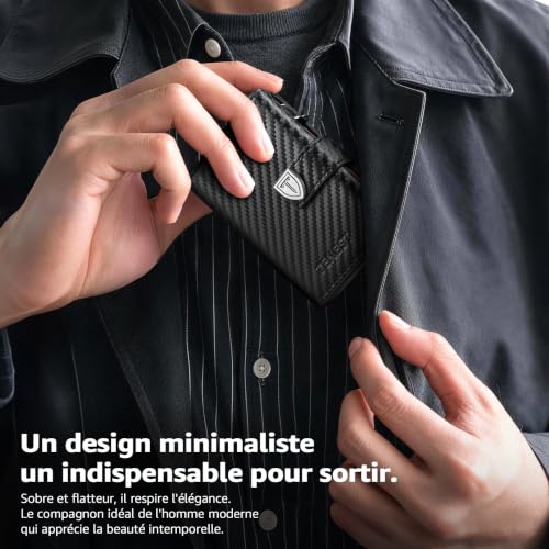 Thumbnail 6 de TENBST Portefeuille homme ultra-fin en microfibre, blocage RFID, noir et orange