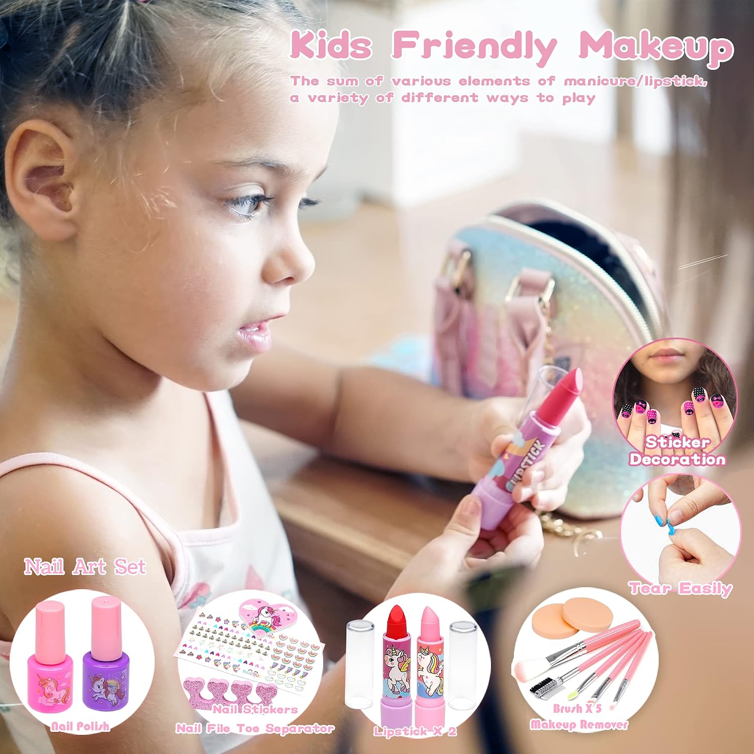 Detalle de Kids Makeup Sets for Girls — Unicorn Washable Starter Kit