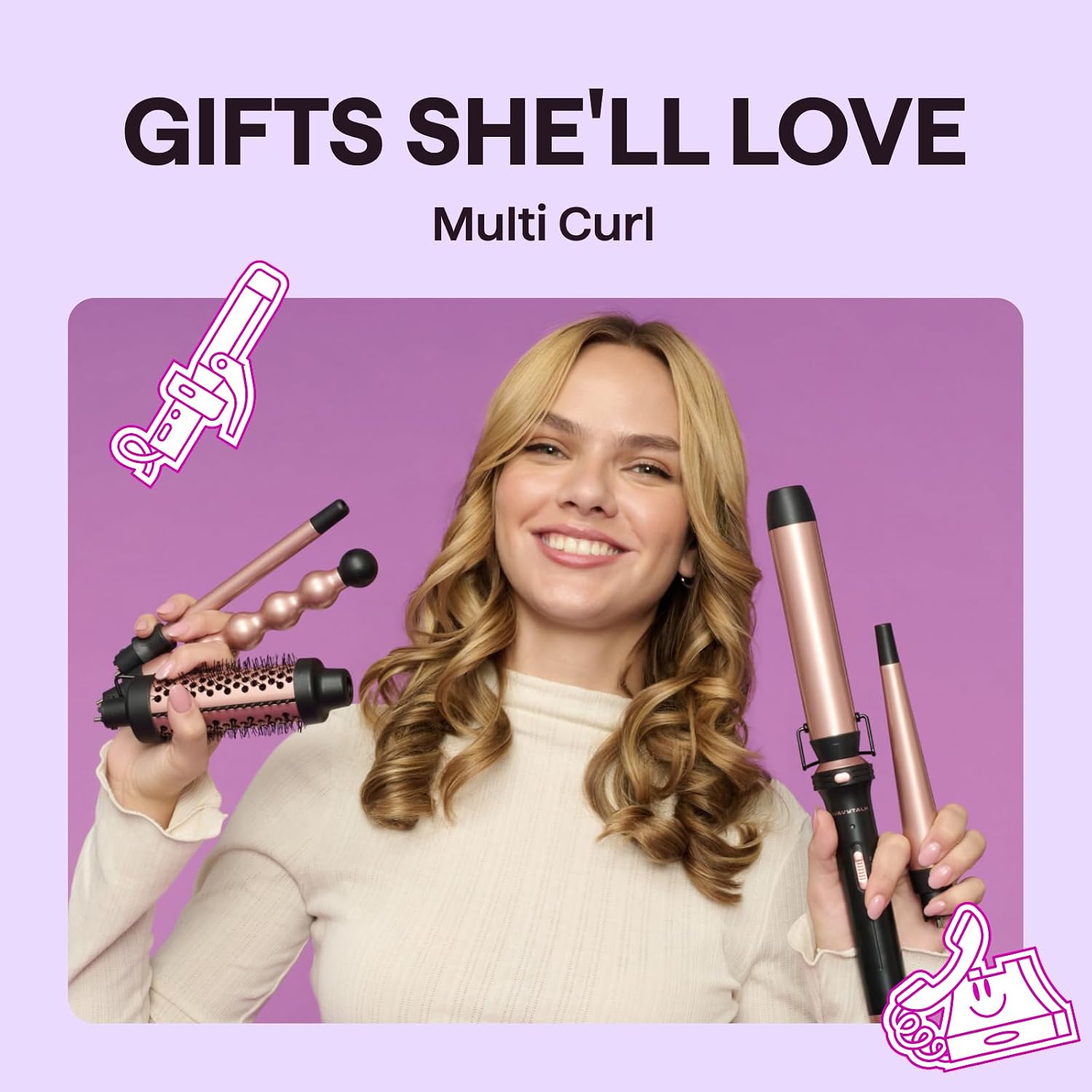 Detalle de Wavytalk 5 in 1 Curling Wand Set (Multi Curl) with Thermal Brush + 4 Interchangeable Ceramic Barrels (0.5–1.25 in)