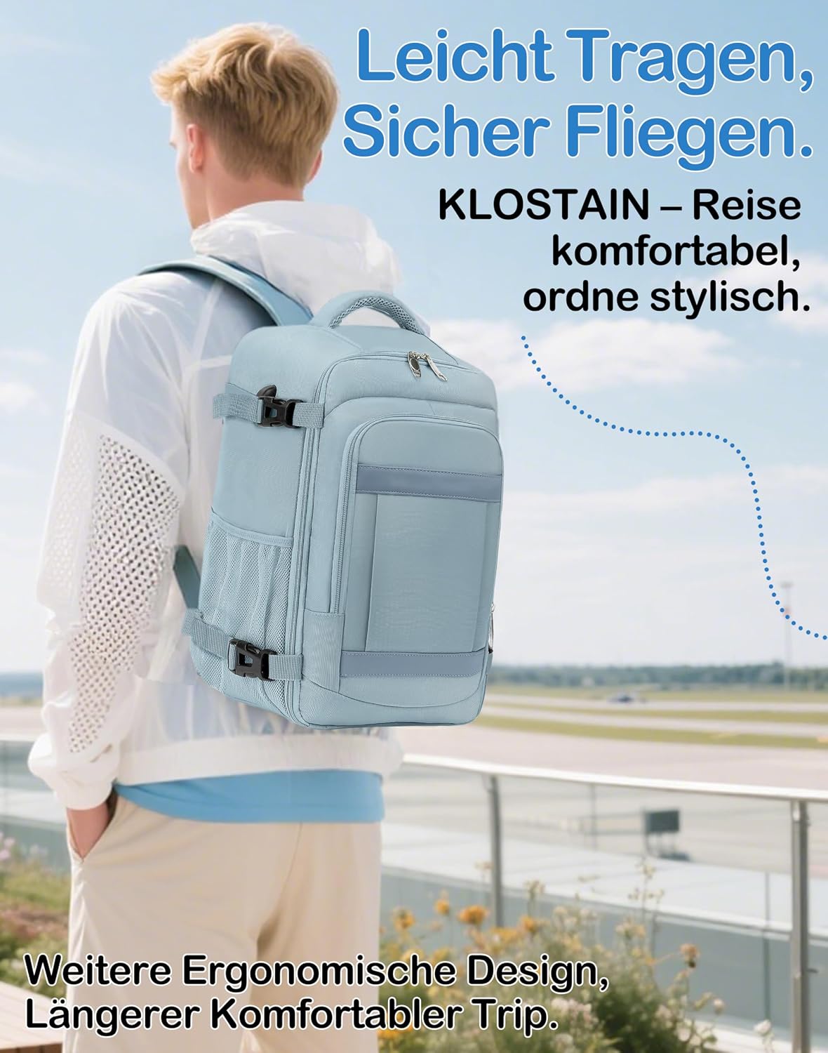 Detalle 2 de Handgepäck Rucksack 40x30x20 cm – 24L, Laptopfach, Grün