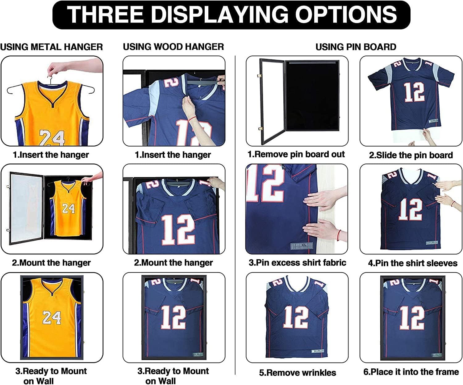 Detalle de Jinchuan black-2pcs Jersey Display Case, Lockable Wood Frame with UV Protection