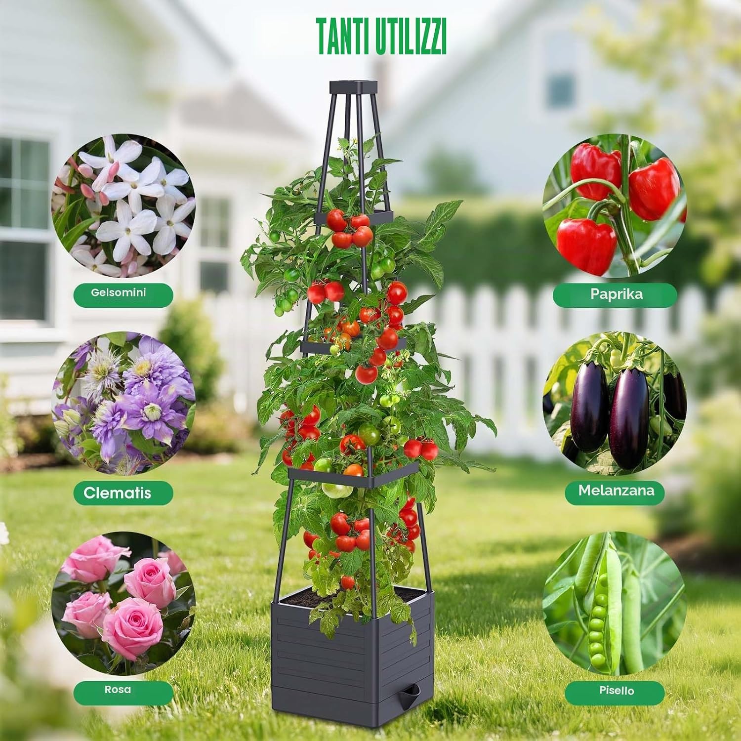 Detalle de MQHUAYU Aiuole rialzate per giardino con supporto per pomodori - confezione da 2