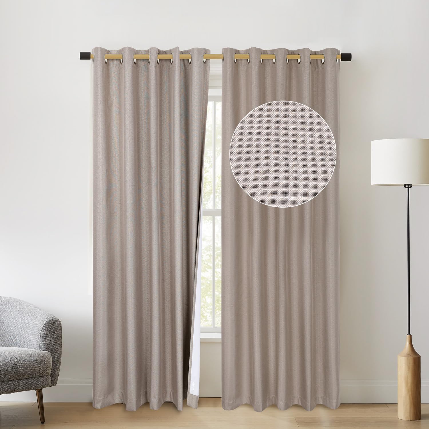 Thumbnail 1 de Chlophy blackout curtains (linen look) in taupe brown, eyelet, 2 panels – 66×72IN