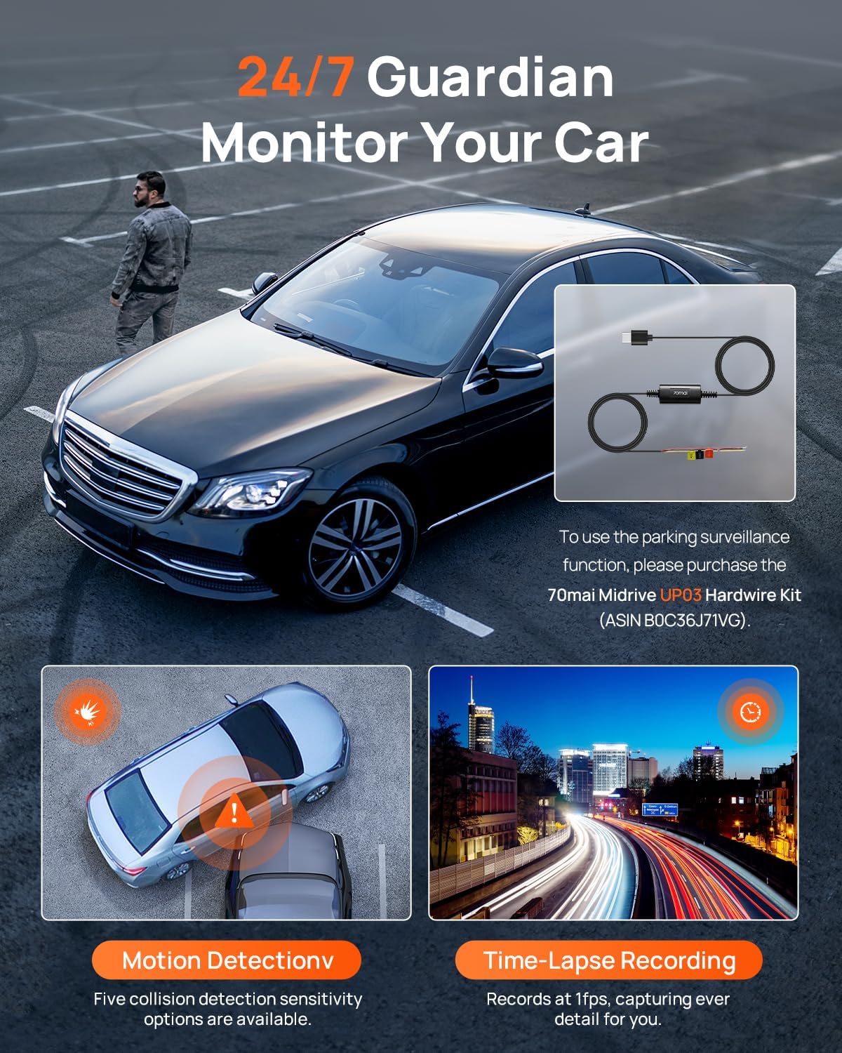 Thumbnail 4 de 70mai A800SE Dashcam 4K+1080P GPS WiFi, doppia telecamera anteriore/retrocamera con schermo 3" e ADAS