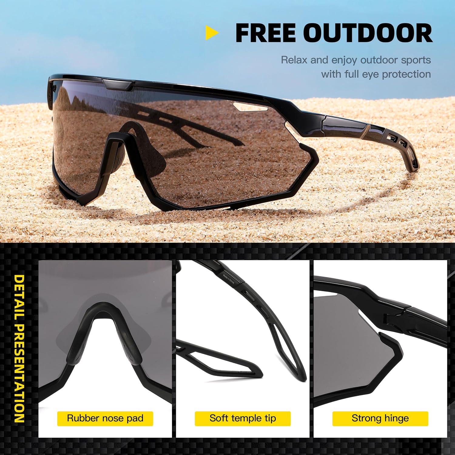 Detalle de SINSPORT eyewear Occhiali sportivi: protezione UV400 per ciclismo, guida e attività all’aperto