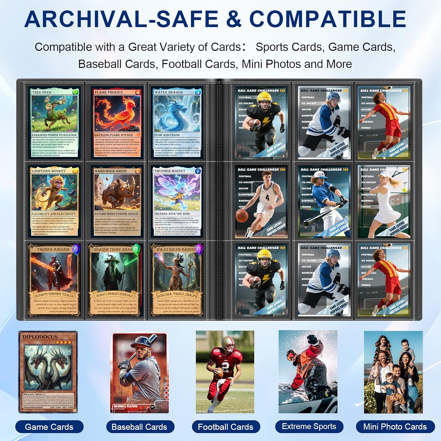 Thumbnail 3 de 9 Pockets Trading Card Binder Storage – 360 Pocket Album with Elastic Strap (Black)