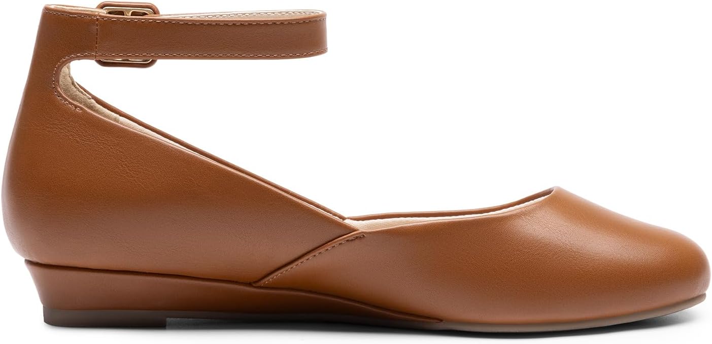 Detalle de DREAM PAIRS Women's Dress Flats Ballet Low Wedge with Ankle Strap
