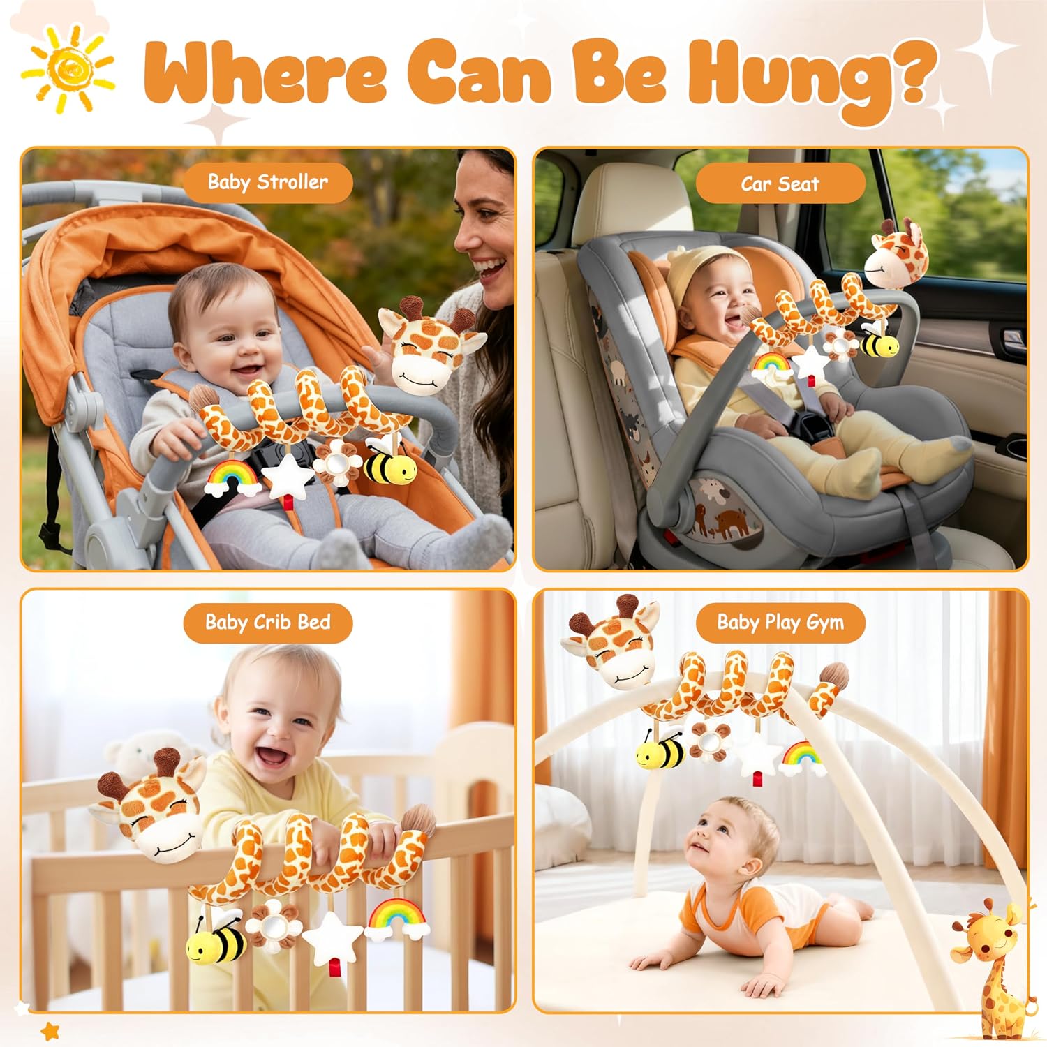 Detalle 2 de Stuffed Spiral Car Seat Baby Toy with Giraffe, Sensory Toys and Mirror