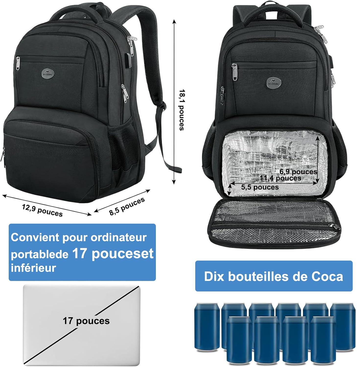 Detalle 2 de MATEIN Sac à Dos 17 pouces isotherme