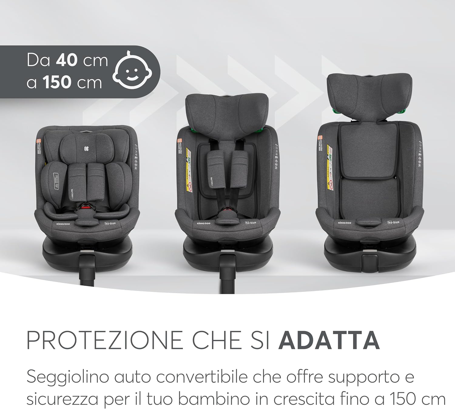 Detalle 2 de KikkaBoo Siège Auto Bébé 0 à 36 kg i-SECURE, i-Size ISOFIX, Pivotant 360°, Gris Foncé