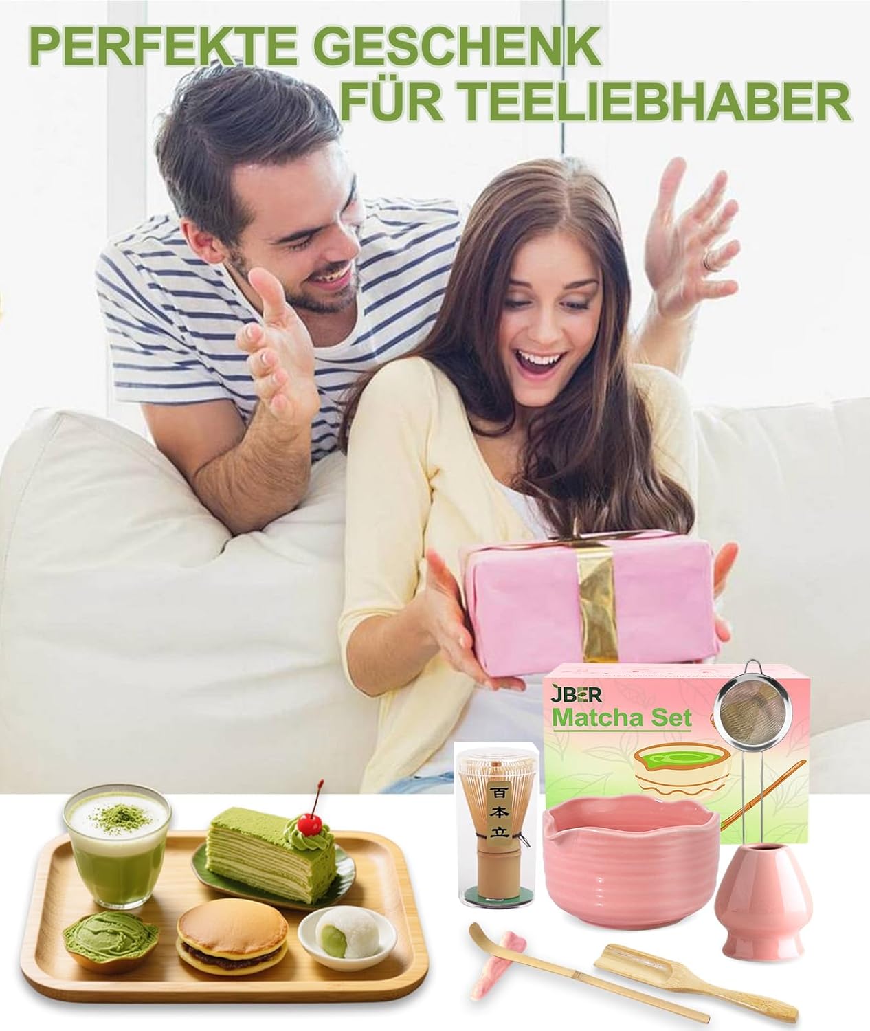 Thumbnail 6 de JBER Matcha Besen Set Pink 7-teilig – Keramikschale, Bambusbesen und Zubehör