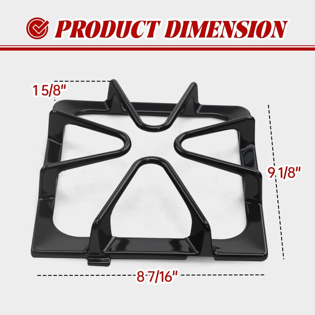 Detalle 2 de Bewesazy W10447925-4 Cast Iron Gas Stove Grates, Porcelain Enamel, 4-Pack