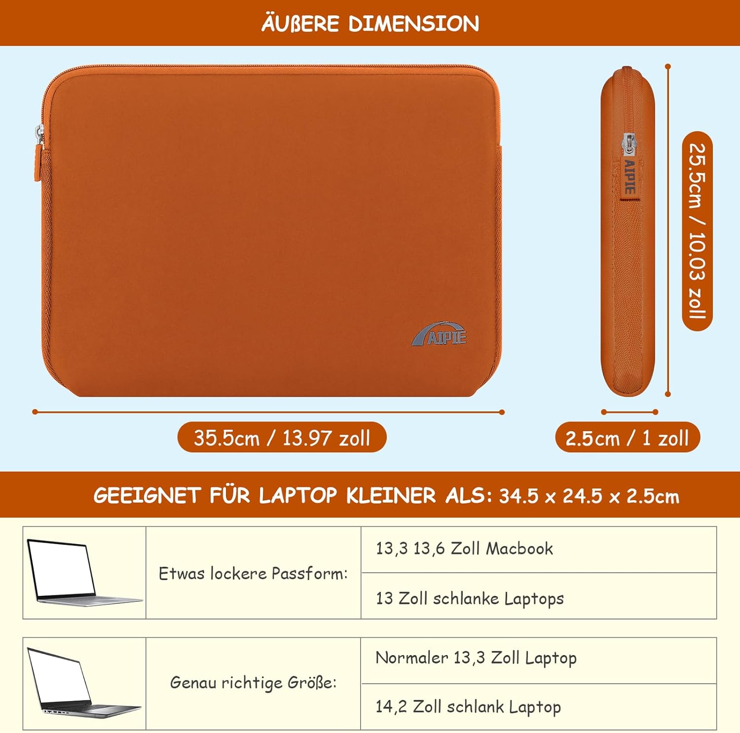 Thumbnail 2 de AIPIE 14–14.2 inch Laptop Sleeve with Bump Absorb Protection (Orange)