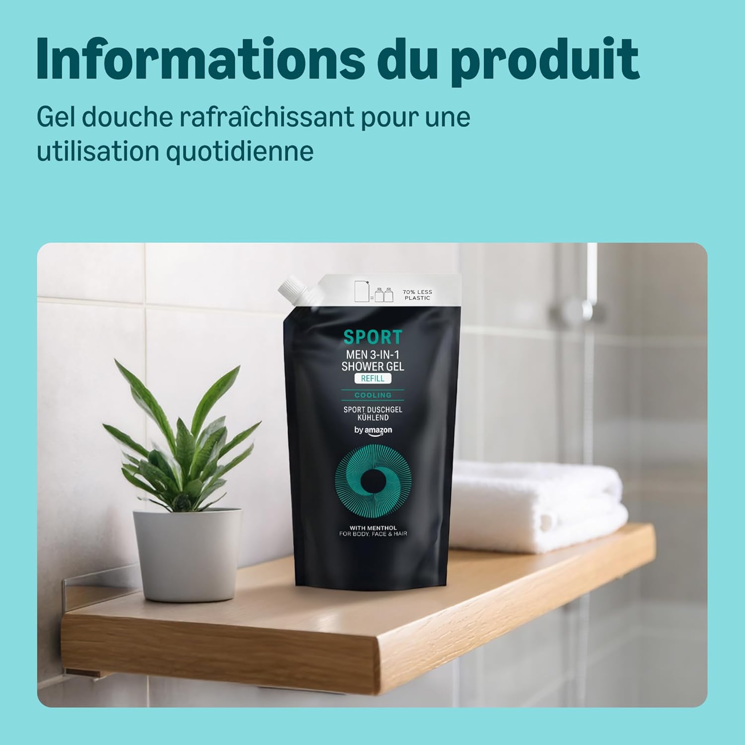 Detalle de by Amazon Gel douche Sport 3-en-1 pour homme (Recharge) — 2 x 1 000 ml
