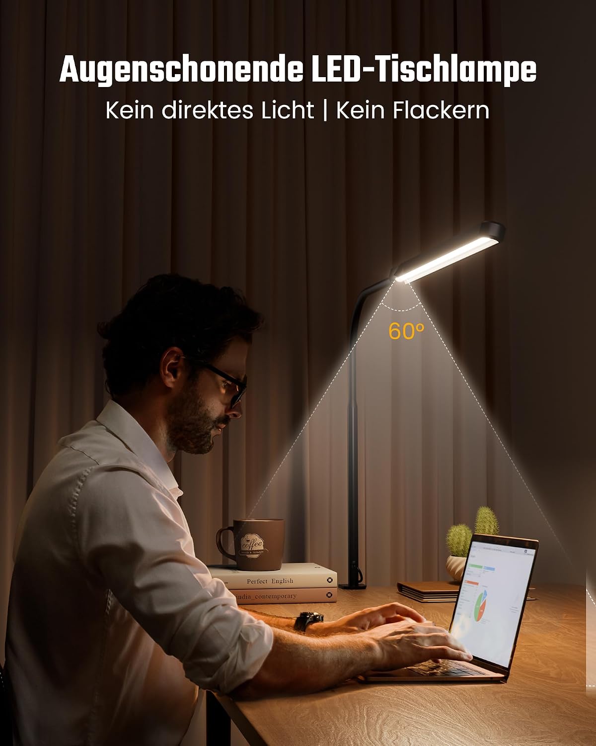 Detalle de RIXGLEAM LED-Schreibtischlampe dimmbar, klemmbar mit 45°-Streuwinkel und Schwanenhals für Homeoffice