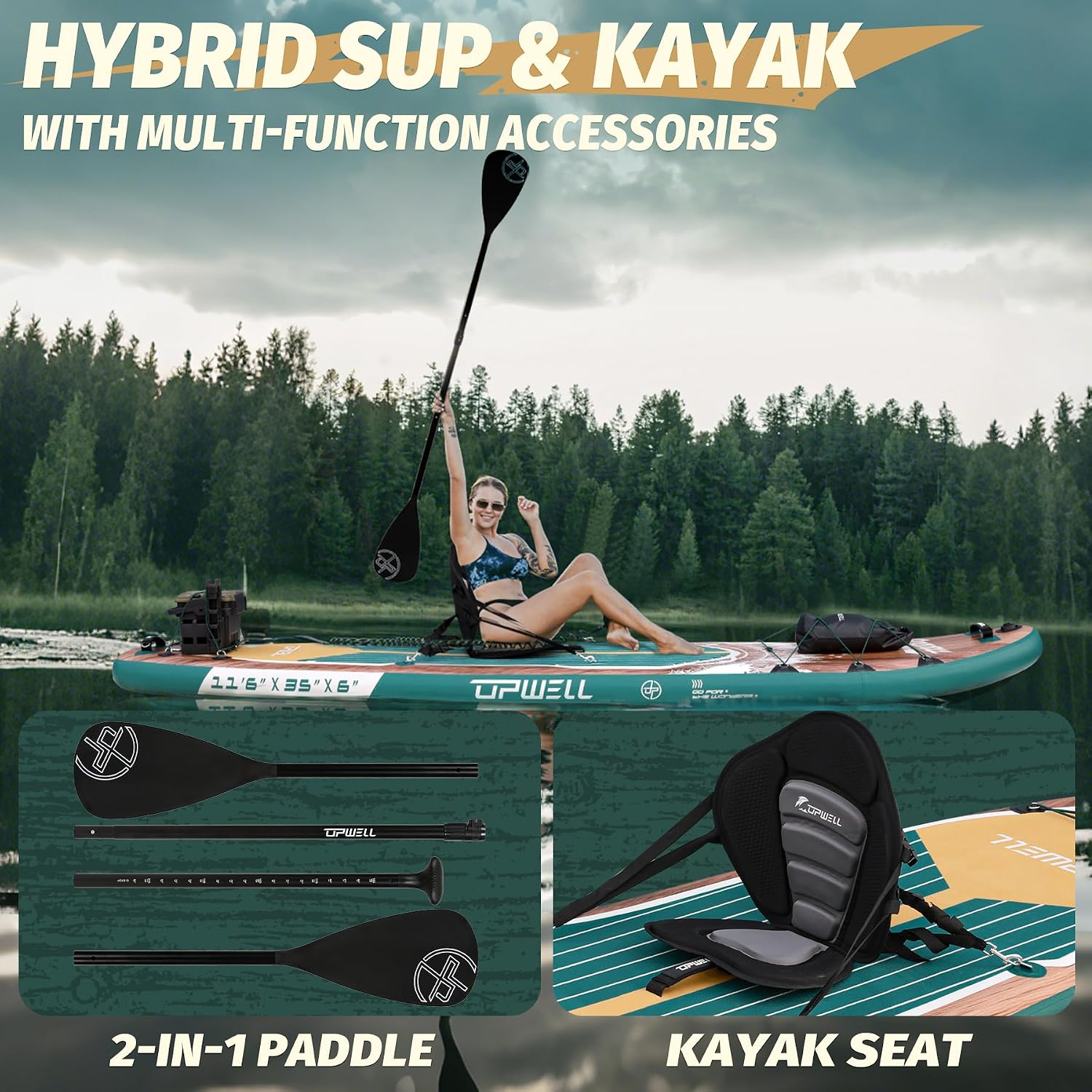 Detalle de UPWELL 11'6 Inflatable Paddle Board with 2-in-1 Paddle and Full Accessory Set