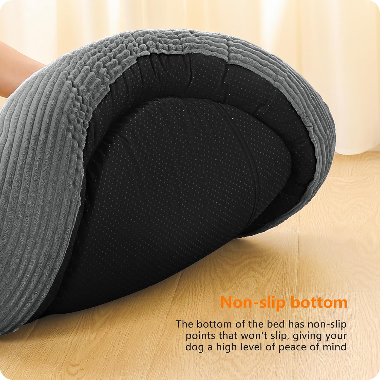 Detalle 2 de HMTOPE Hundebett Kleine Hunde, Katzenbett – runder Cordkorb Ø 60 cm, Waschbar, Mittelgrau