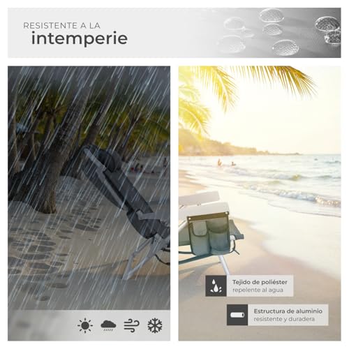 Thumbnail 6 de tectake Silla Playa Plegable con Respaldo Ajustable y Bolsa Térmica – 1 Unidad, Gris