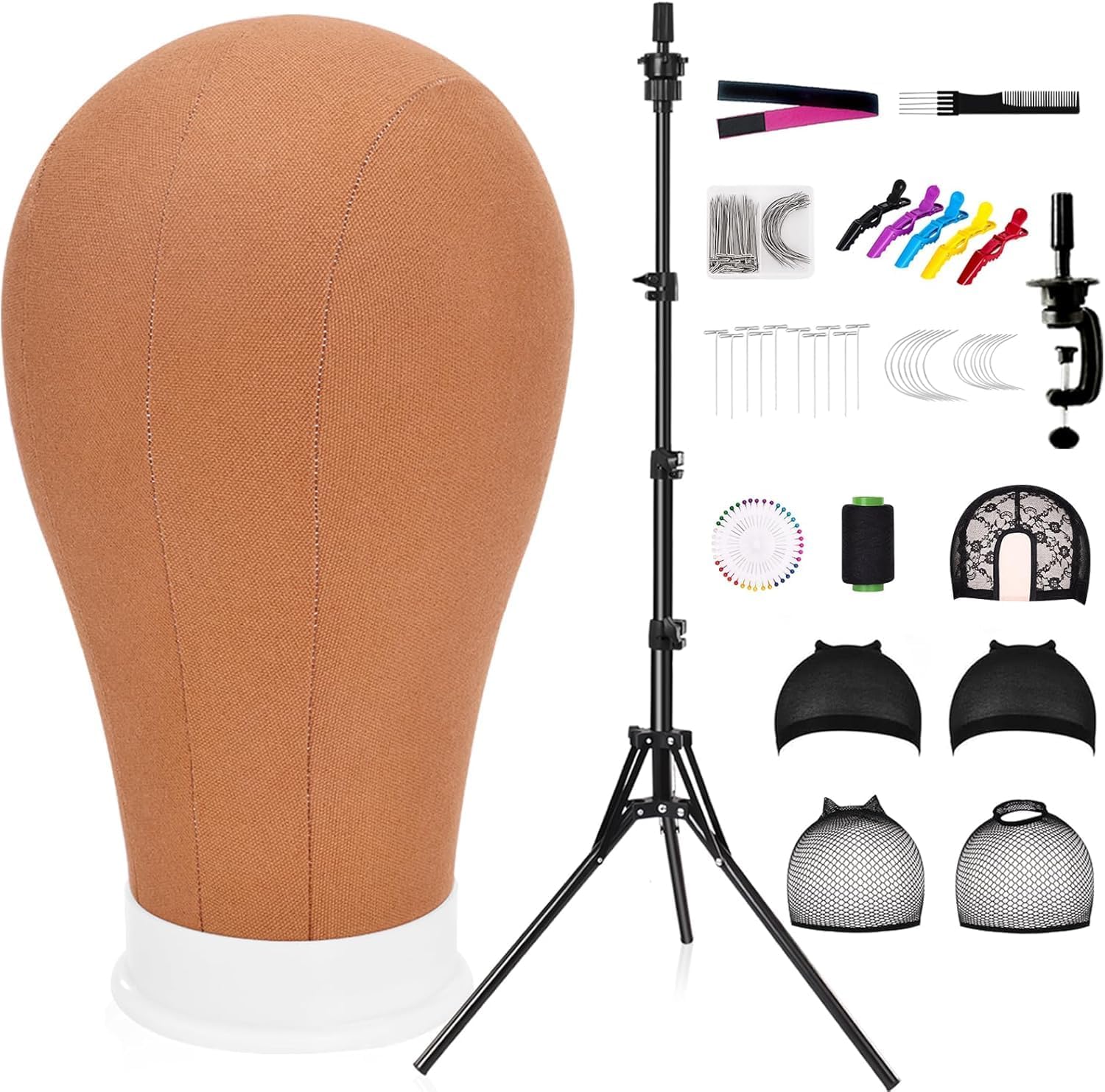 22-inch Canvas Head with Tripod Wig Stand – Complete Wig Making Kit