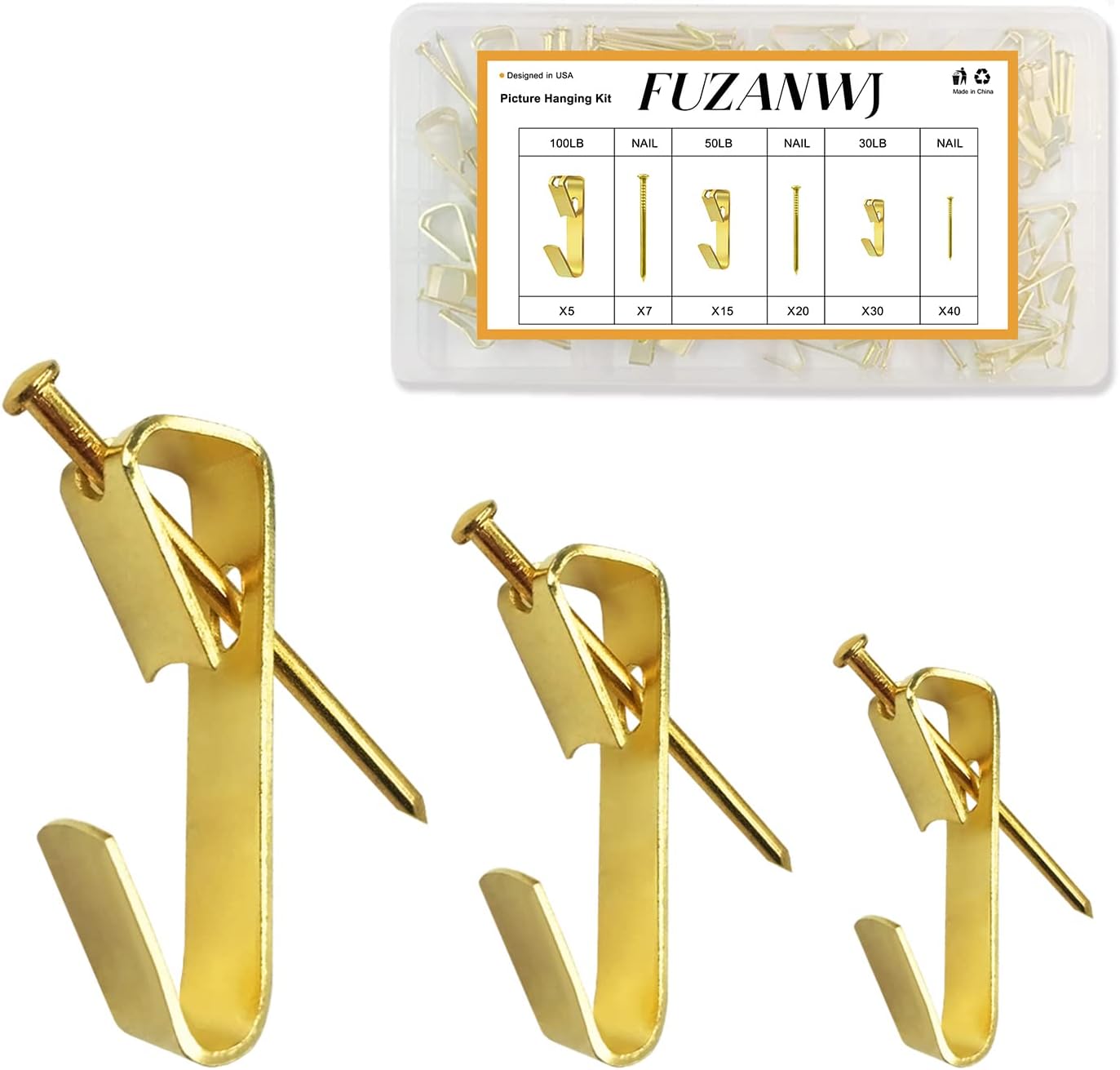 Detalle de FUZANWJ H35100 Picture Hanger Kit, 50 Hooks for 30–100 lb Loads