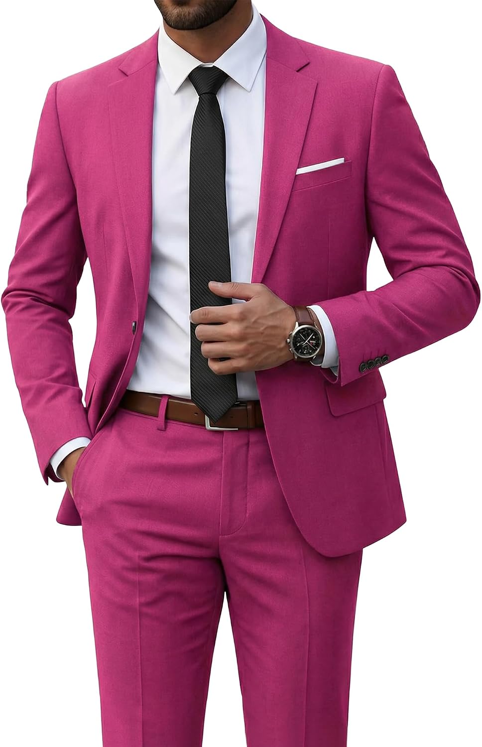 Detalle 2 de YND Men's 2 Piece Suit with Tie Slim Fit Jacket & Pants 👔