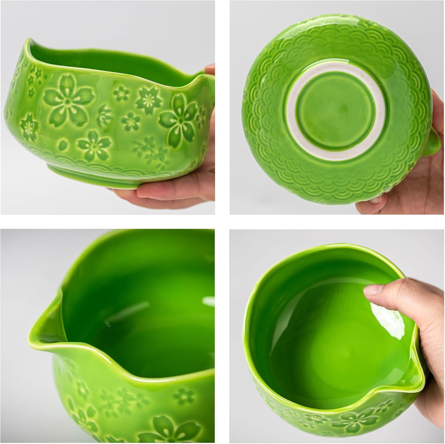 Detalle de TEANAGOO 7-teiliges Matcha-Set Grün – Keramik-Chawan, Ausgießer & Bambus-Zubehör