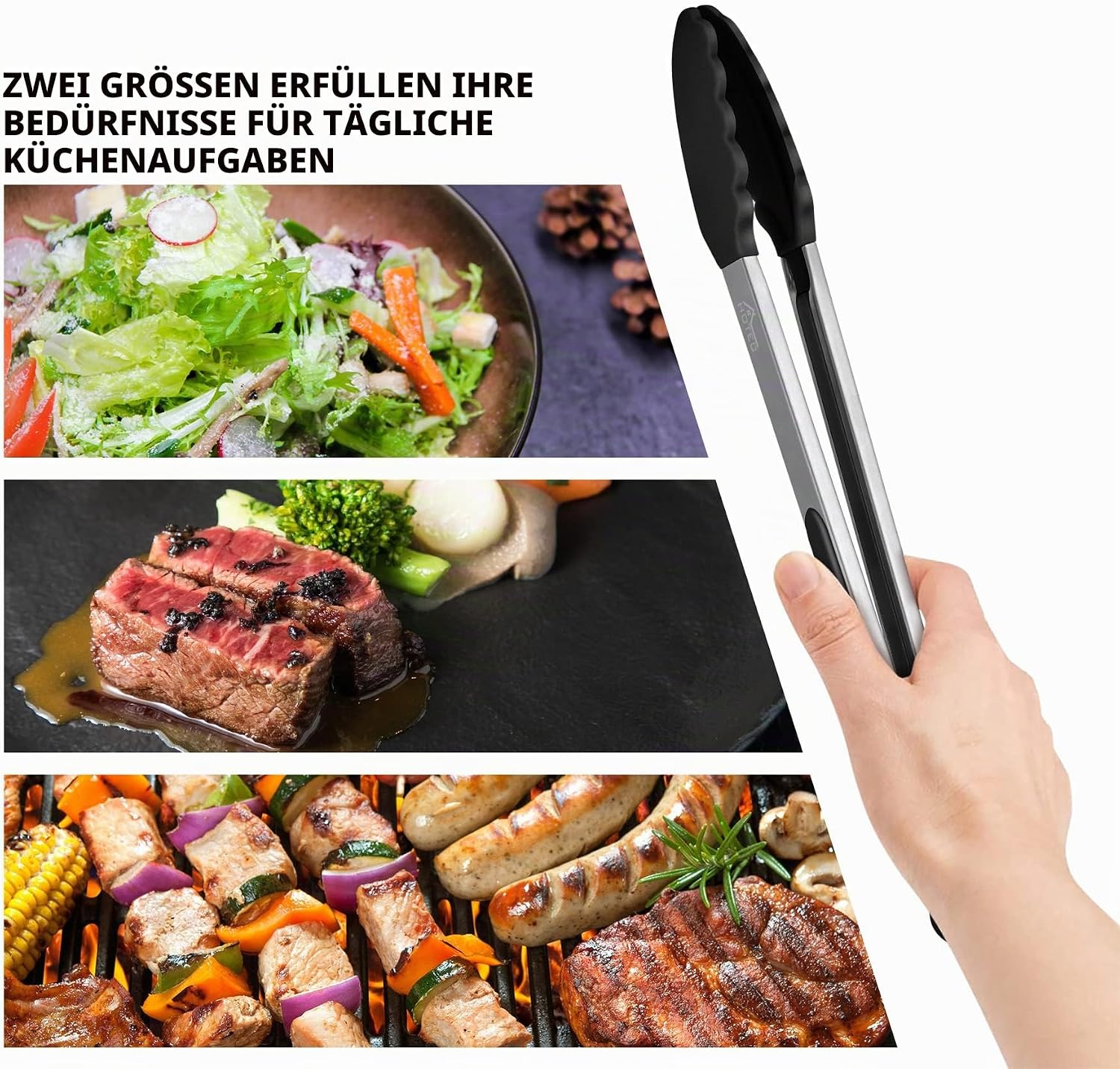 Thumbnail 5 de Hotec Premium-Küchenzange aus Edelstahl mit Verriegelung, Silikonspitze – 2er-Set (22,9 cm & 30,5 cm)