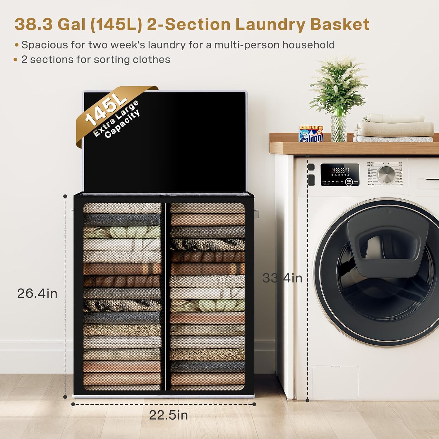 Thumbnail 2 de SOLEDI Double Laundry Hamper with Lid