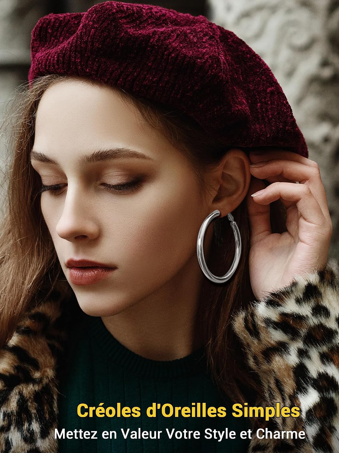 Detalle de PROSTEEL Boucles d’oreilles créoles femme style 90s, acier inoxydable (20/30/40/60/80 mm) épaisses