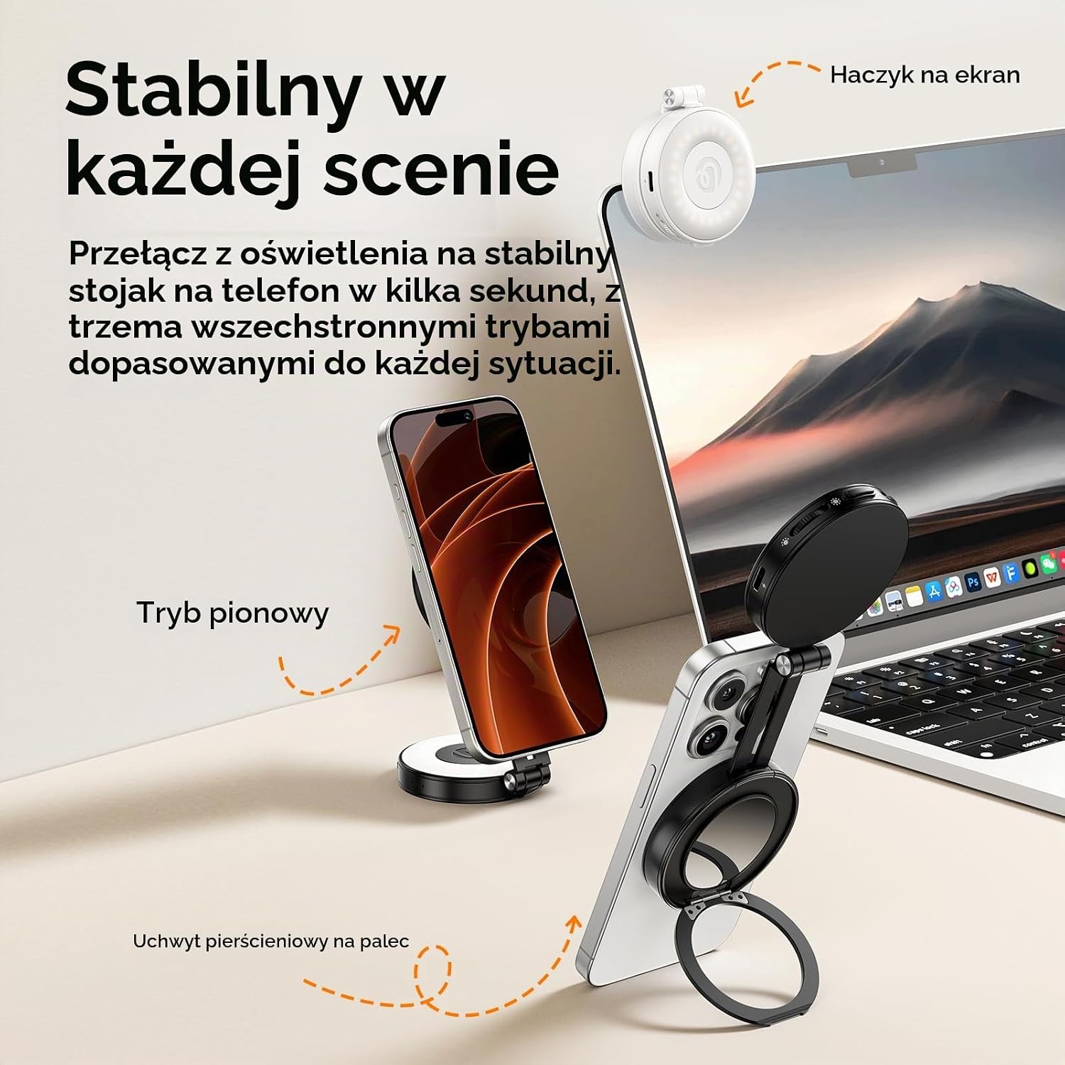 Detalle de ULANZI LM23 – magnetyczna lampa do selfie 360° z regulacją światła i USB-C