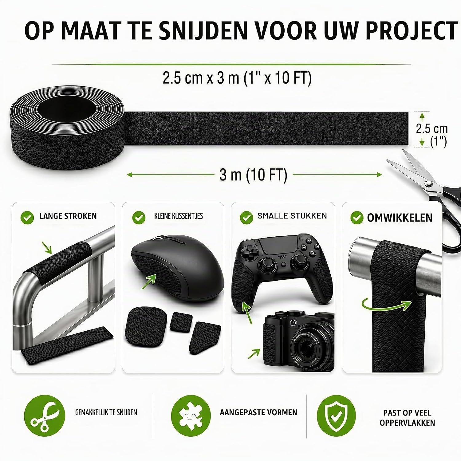Detalle de STRBOXONG STRBOXONG-Rubber Grip Tape, antisliptape van rubber 25 mm x 3 m