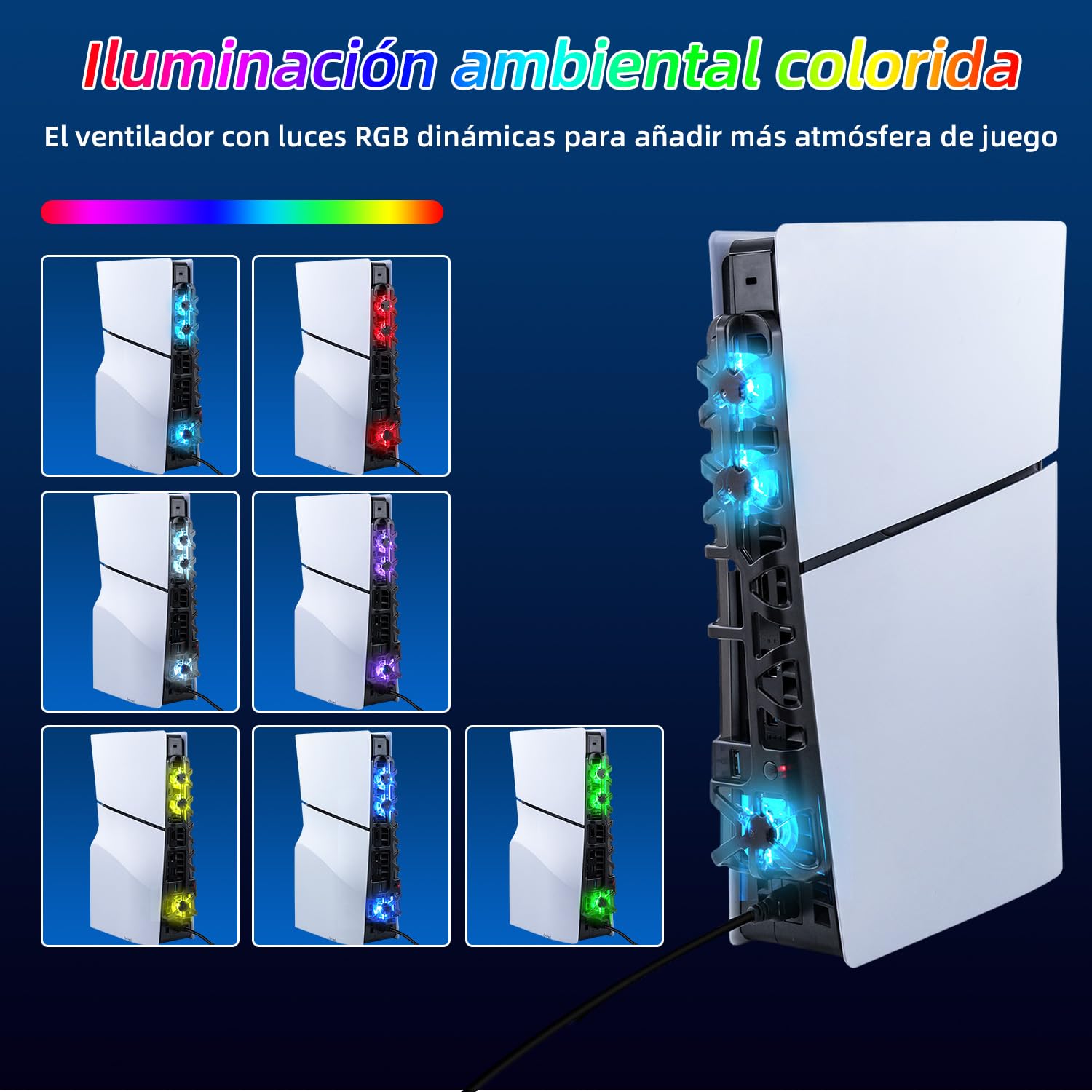 Thumbnail 6 de Ventilateur de refroidissement RVB Mcbazel pour PS5 Slim (3 ventilateurs, support de dissipation) – Plug & Play