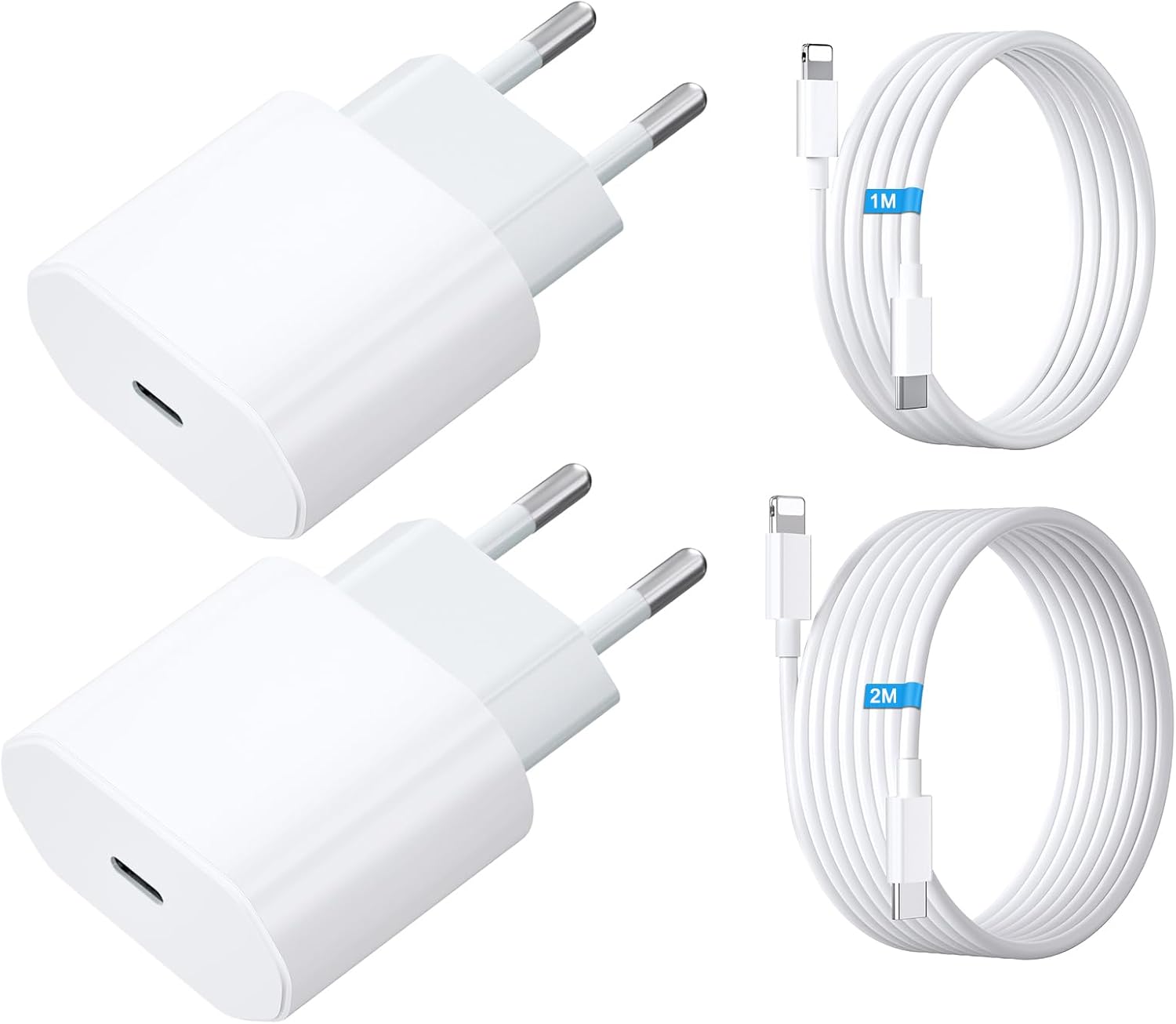 Detalle de UWECAN Cargador USB-C Dual de 20W con cable Lightning (2 m + 1 m) para iPhone carga rápida