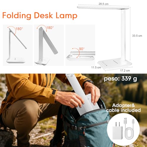 Detalle 2 de karidi Lampada da Scrivania Senza Fili Ricaricabile, Lampada da Tavolo con Batteria 4000mAh – LED Piègevole per Studio, Ufficio e Camera da Letto