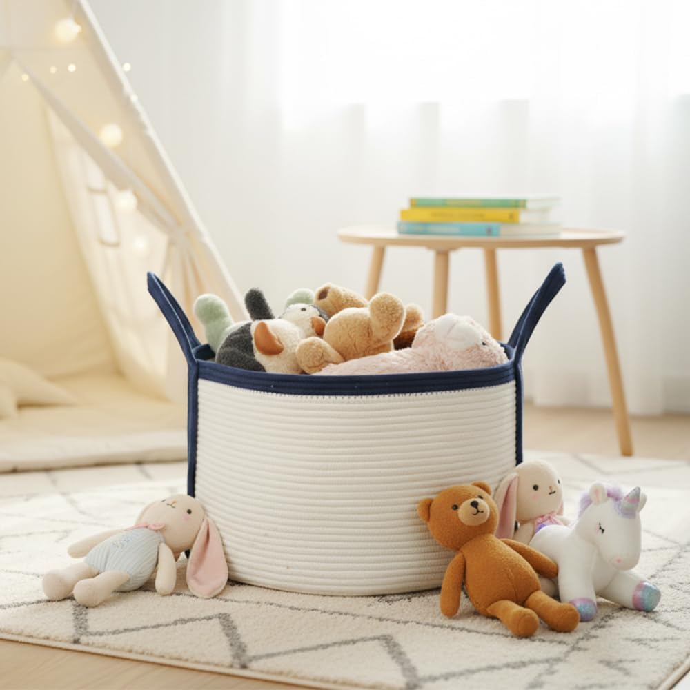Thumbnail 4 de Danpinera 64L Large Cotton Laundry Basket with Handles – Round Woven Storage for Bedroom, Nursery and Living Spaces