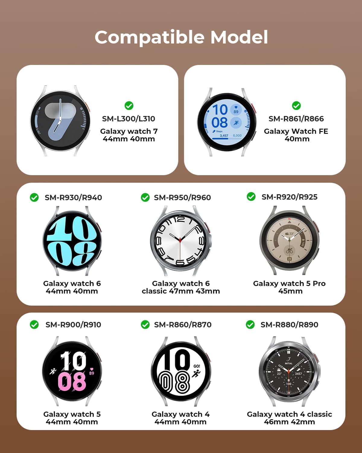 Detalle de SUNDAREE Stainless Steel Band for Samsung Galaxy Watch 4–6 (47mm/44mm/42mm) – No Gap, Black+Silver