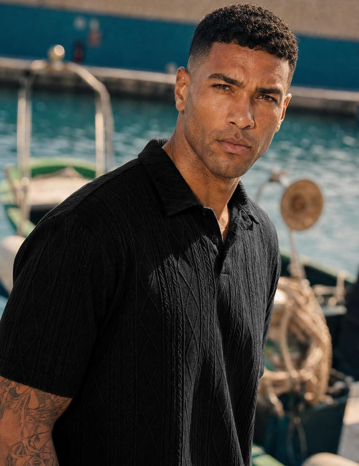 Detalle 2 de JMIERR Men's Polo Shirt Textured Knit Button Casual Short Sleeve