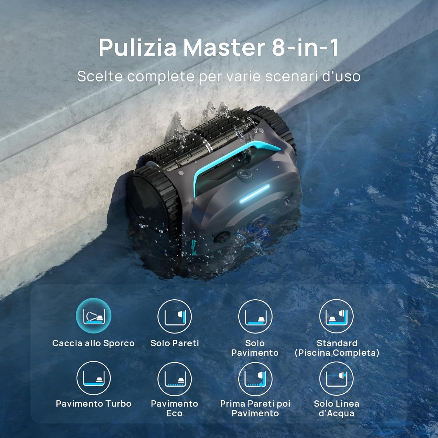 Detalle de WYBOT C2 Vision-A Wireless: Robot Piscina con Telecamera AI e Pulizia Completa per Piscine Fuori Terra