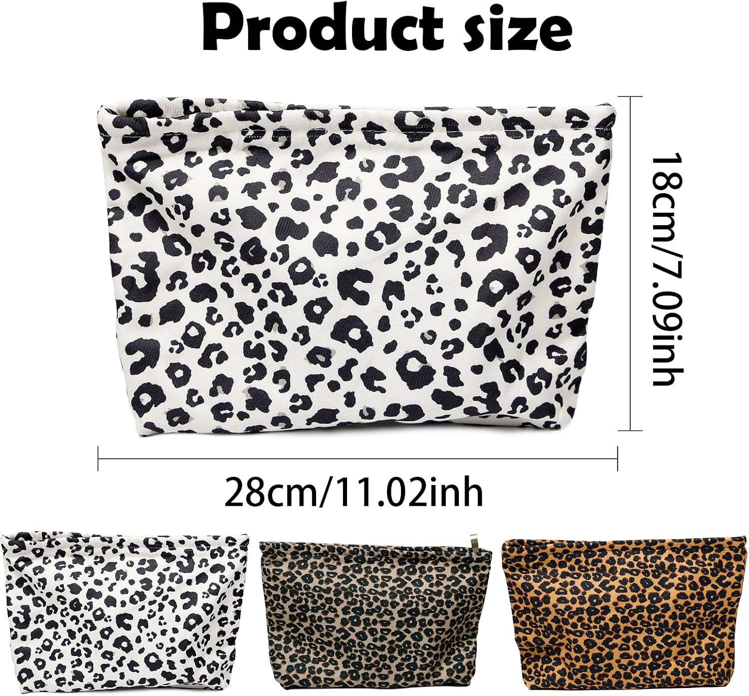 Detalle 2 de Neikafan Leopard Print 3-Piece Cosmetic Bag Set: Large Canvas Toiletry Organisers for Travel