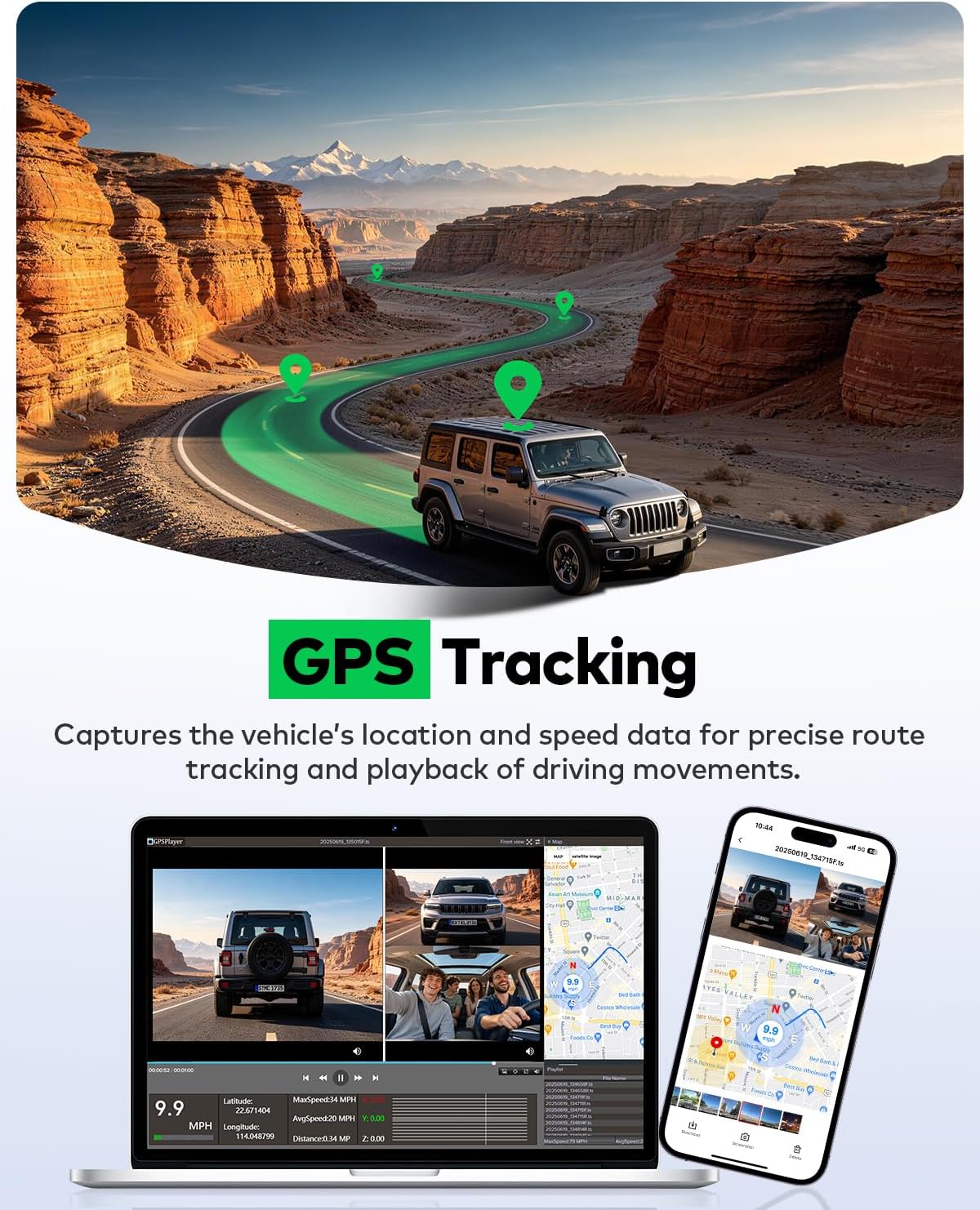 Detalle de Terunsoul 3-Channel Dash Cam with 128GB Card