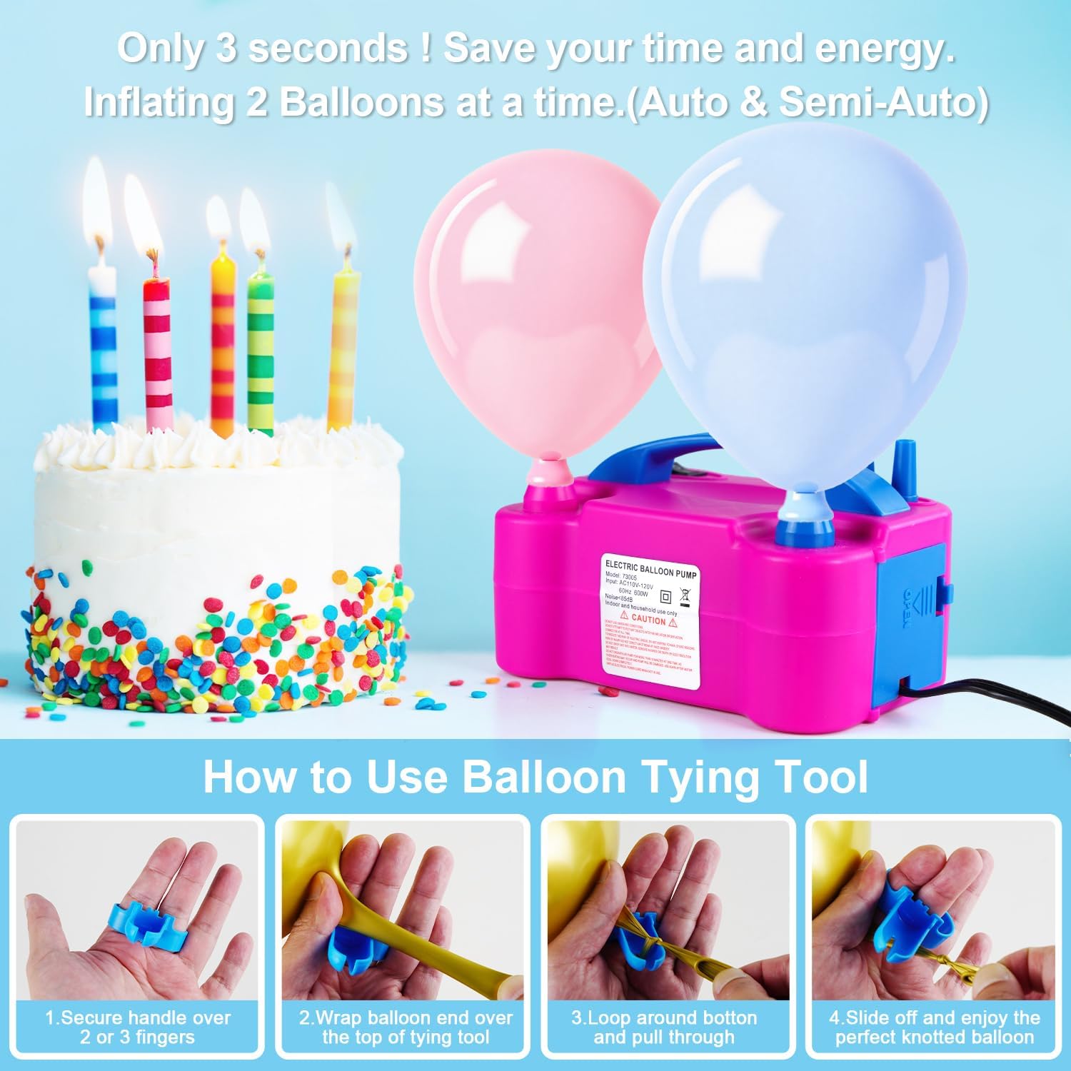 Detalle de Motorenbau Pompe à Ballons électrique – gonfleur 600 W avec double buse et deux modes
