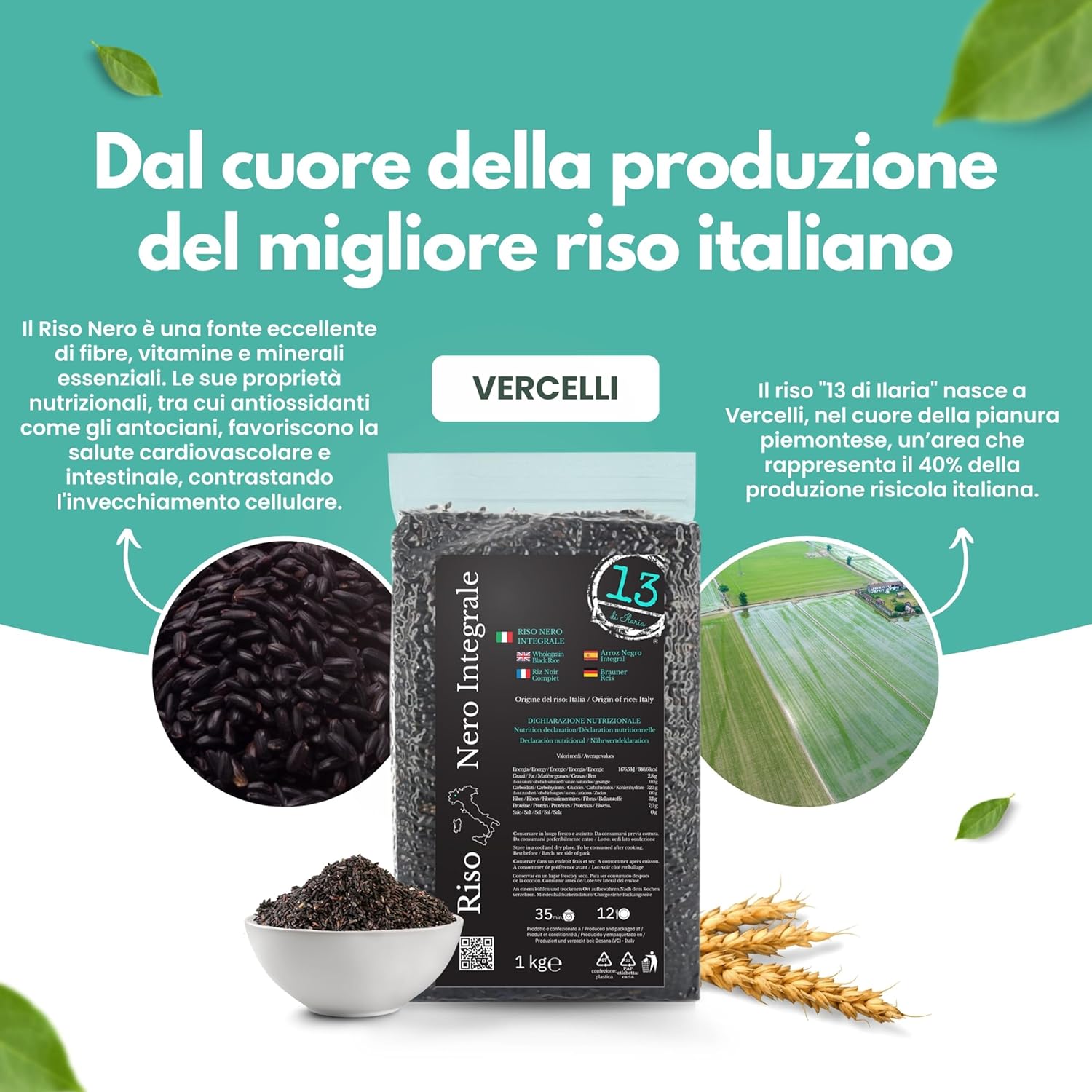 Thumbnail 2 de Riso Nero Integrale Italiano 2 kg (2x1 kg) – Aromatico, Senza Glutine, Ricco di Fibre e Antiossidanti