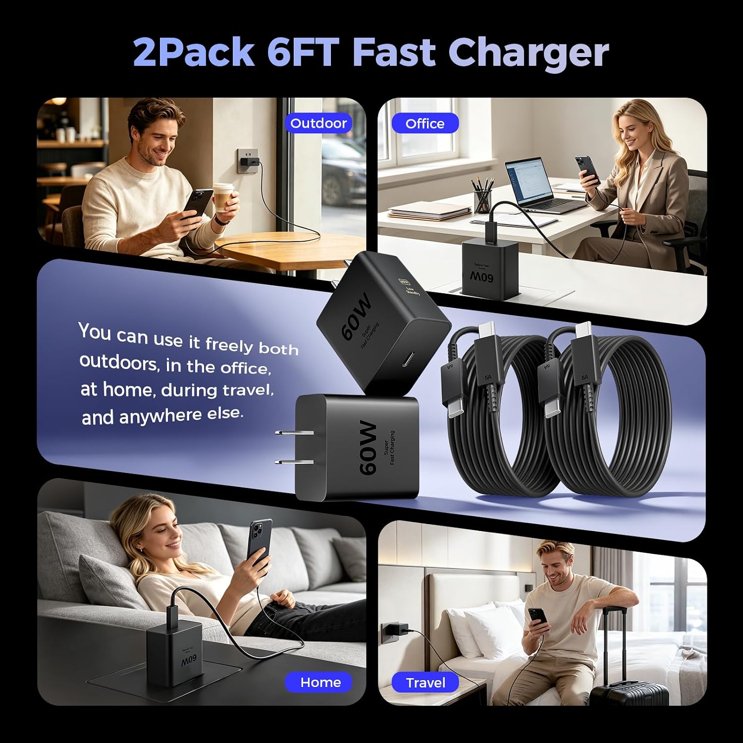 Thumbnail 6 de ANWPF YX-PD60W 60W USB-C Charger 2-Pack with 6-Foot Cables