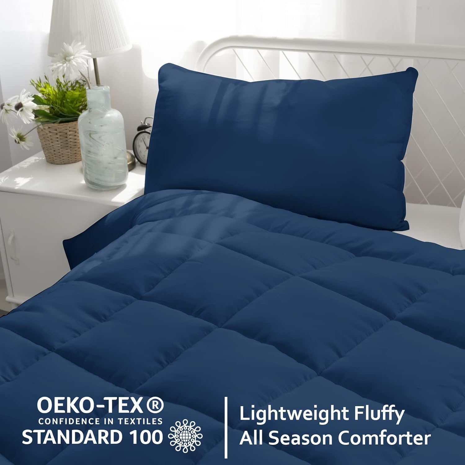 Detalle 1 de Moonsea MOON10768T Queen Comforter, Navy Microfiber, Lightweight All-Season Fill