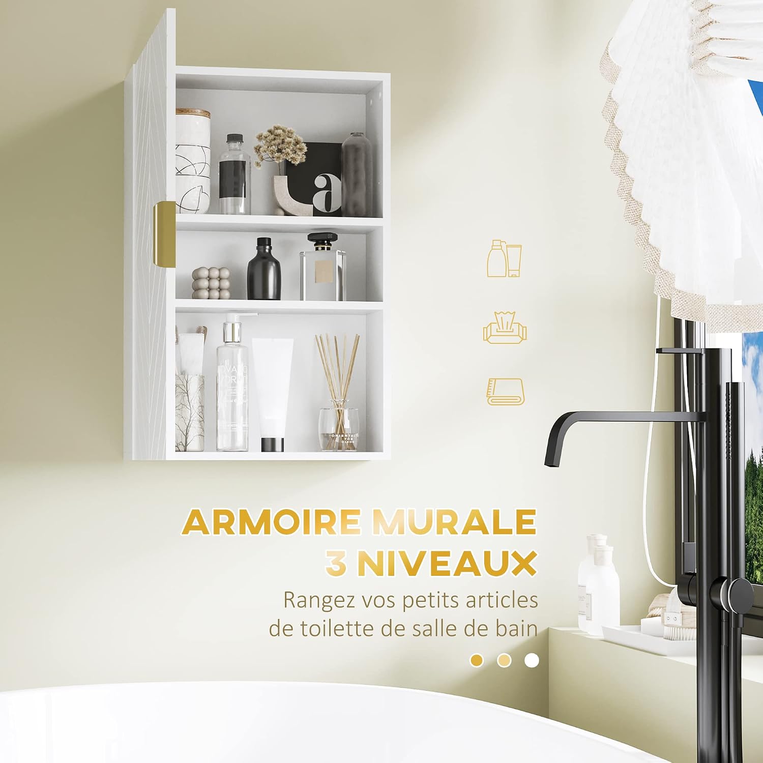 Thumbnail 3 de Kleankin armoire murale de salle de bain avec étagère réglable (40 x 15 x 60 cm)