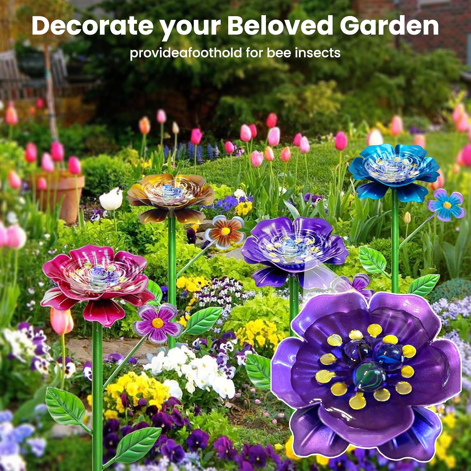 Thumbnail 2 de Bee Watering Station with 4 Colourful Cups and Flower Core for Garden Pollinators
