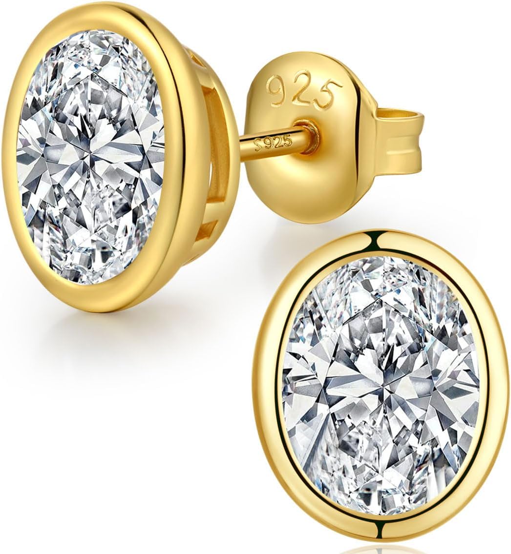 Detalle de Jiamiaoi 18K Weißgold überzogen Simulierte Diamant Ohrstecker aus 925er Silber mit Zirkonia (4–8 mm) – zeitloses Damen- und Herrenmodell